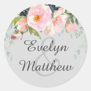 Blush Pink Bläsergraue Ampere und Hochzeit Runder Aufkleber