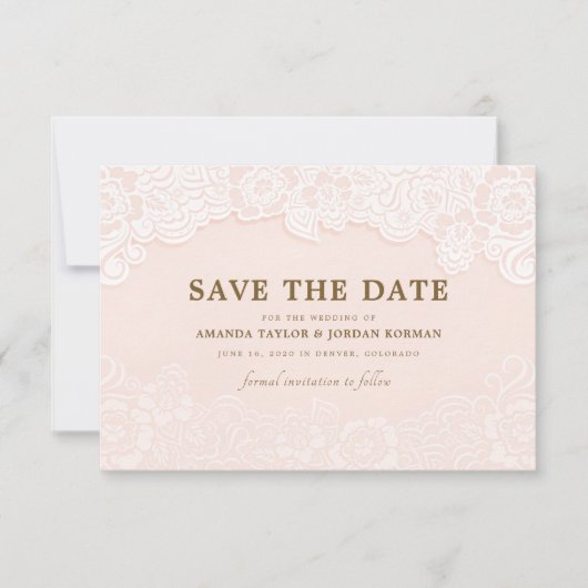 Blush Pink Bläserne Hochzeit speichern das Datum Save The Date (Vorderseite)