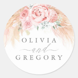 Blush Pink Bläserne Pampas Grass Wedding Runder Aufkleber