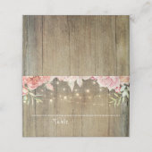 Blush Pink Bläserne Saitenleuchten Rustikales Holz Platzkarte (Außenseite Aufgefaltet)