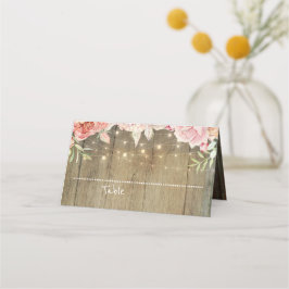 Blush Pink Bläserne Saitenleuchten Rustikales Holz Platzkarte
