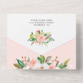 Blush Pink Bläserngeflochtene Unicorn Navy Baby Du All In One Einladung (Rückseite)