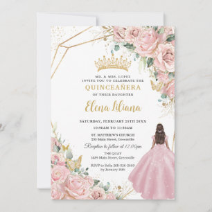 Blush Pink Bläserprinzessin Gold Quinceanera 15 XV Einladung