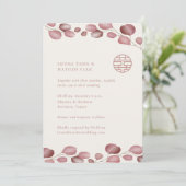 Blush Pink Blätter Double Happiness Chinese Weddin Einladung (Stehend Vorderseite)