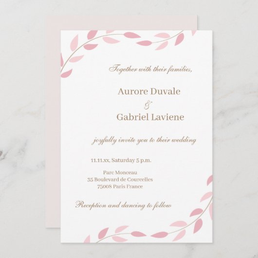 Blush Pink Blätter Herbst Botanische Hochzeit Einladung (Vorne/Hinten)