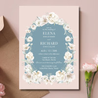 Blush Pink Blauer Blumengarten Einladung Hochzeit