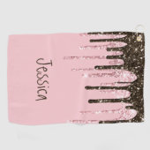 Blush Pink Bling Glitzer Girl Personalisierter Nam Golfhandtuch (Horizontal)