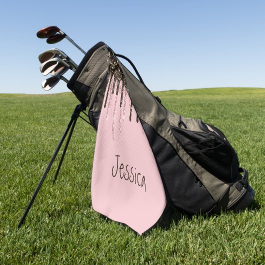 Blush Pink Bling Glitzer Girl Personalisierter Nam Golfhandtuch (Gras)