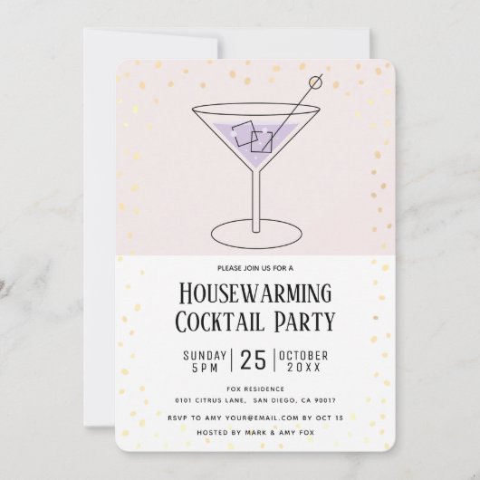 Blush Pink Blockhaus Erwärmung Cocktail Party Einladung (Vorderseite)