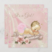 Blush Pink Blonde Girl Babydusche Einladung (Vorne/Hinten)