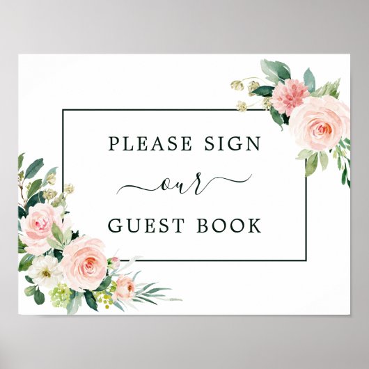 Blush Pink Bloom Guest Book Sign Poster (Vorne)