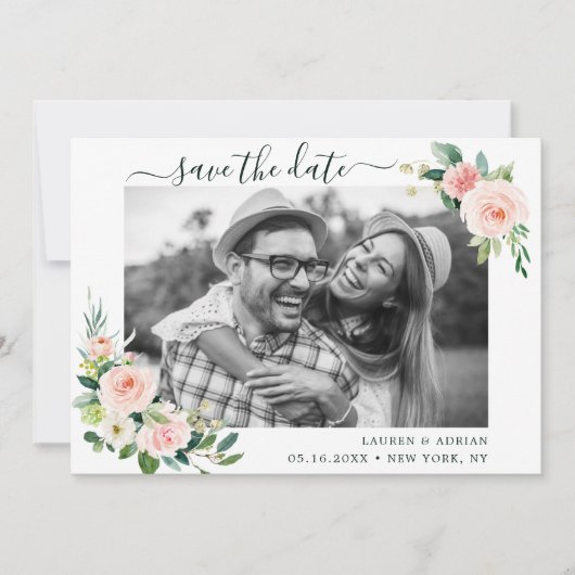 Blush Pink Bloom Save the Date Fotokarte (Vorderseite)