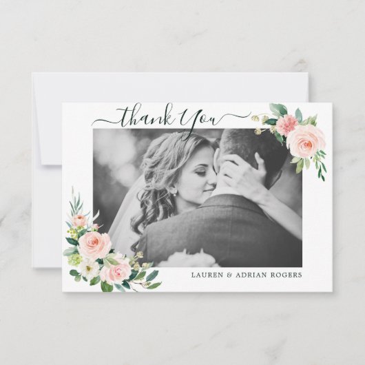 Blush Pink Bloom Wedding Danke Foto Card (Vorderseite)