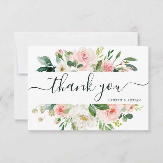 Blush Pink Bloom Wedding Danke Karte (Vorderseite)