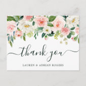 Blush Pink Bloom Wedding Danke Postkarte (Vorderseite)