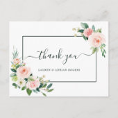Blush Pink Bloom Wedding Danke Postkarte (Vorderseite)