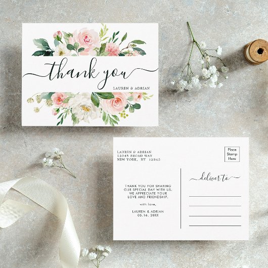 Blush Pink Bloom Wedding Danke Postkarte