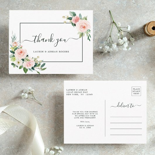 Blush Pink Bloom Wedding Danke Postkarte