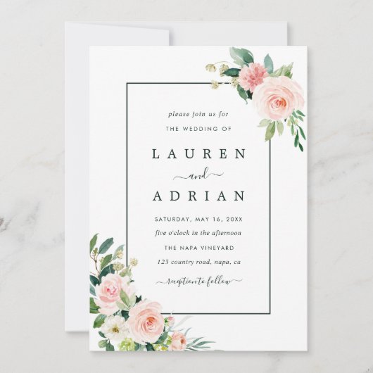 Blush Pink Bloom Wedding Einladung (Vorderseite)