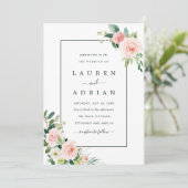 Blush Pink Bloom Wedding Einladung (Stehend Vorderseite)