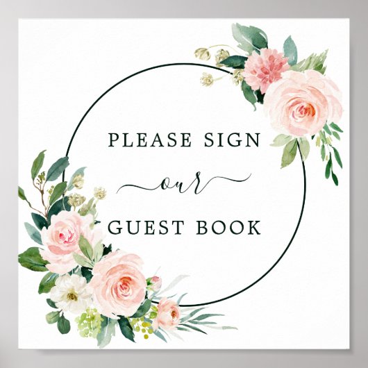 Blush Pink Bloom Wedding Guest Book Sign Poster (Vorne)