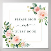 Blush Pink Bloom Wedding Guest Book Square Poster (Vorne)