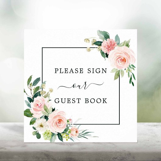 Blush Pink Bloom Wedding Guest Book Square Zeichen Poster