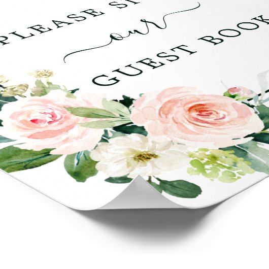 Blush Pink Bloom Wedding Guest Book Square Zeichen Poster (Ecke)
