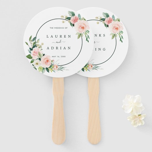 Blush Pink Bloom Wedding Hand Fan Fächer (Vorne und Hinten)