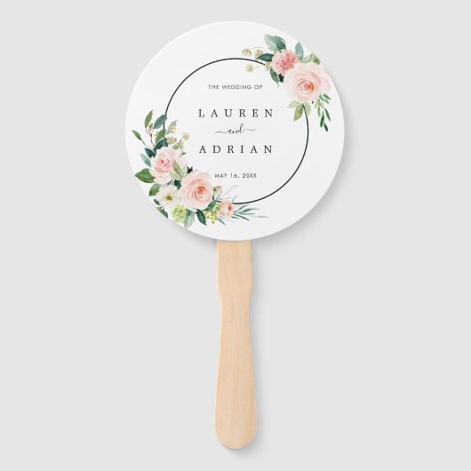 Blush Pink Bloom Wedding Hand Fan Fächer (Vorderseite)