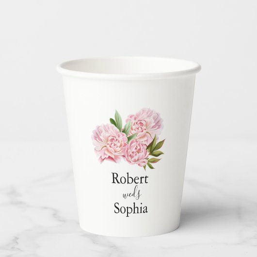 Blush Pink Bloom Wedding Paper Cup Pappbecher (Rückseite)