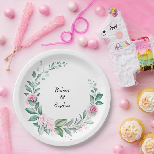 Blush Pink Bloom Wedding Pappteller (Party)