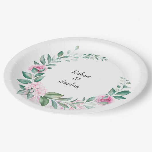 Blush Pink Bloom Wedding Pappteller (Schrägansicht)