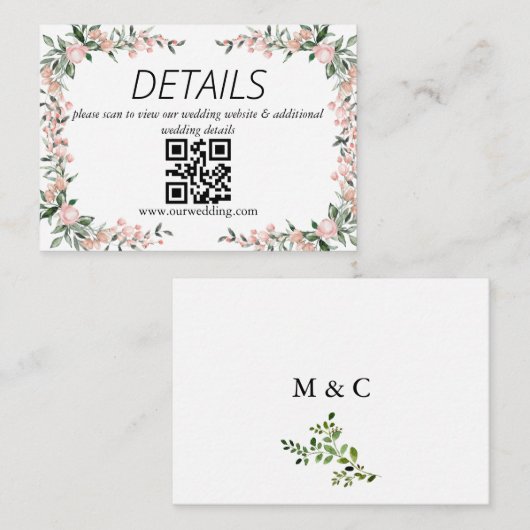 Blush Pink Bloom Wedding QR Code Begleitkarte (Vorne/Hinten)