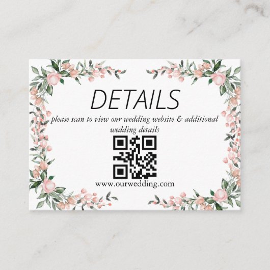 Blush Pink Bloom Wedding QR Code Begleitkarte (Vorderseite)