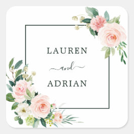Blush Pink Bloom Wedding Quadratischer Aufkleber