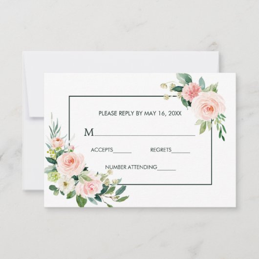 Blush Pink Bloom Wedding RSVP Card Karte (Vorderseite)