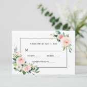 Blush Pink Bloom Wedding RSVP Card Karte (Stehend Vorderseite)