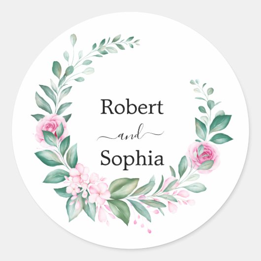 Blush Pink Bloom Wedding Runder Aufkleber (Vorderseite)
