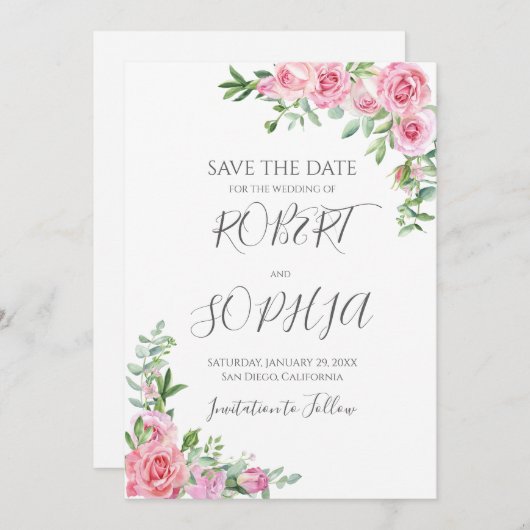Blush Pink Bloom Wedding Save The Date (Vorne/Hinten)