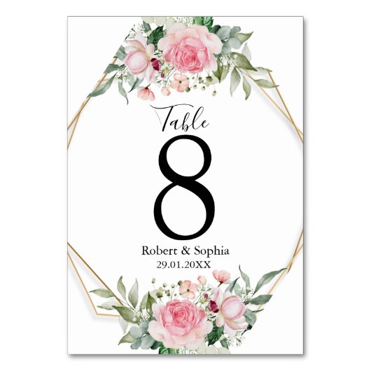 Blush Pink Bloom Wedding Tischnummer (Vorderseite)