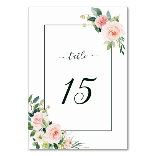 Blush Pink Bloom Wedding Tischnummer (Vorderseite)