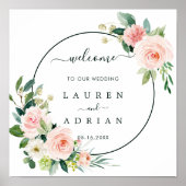 Blush Pink Bloom Wedding Welcome Square Sign Poster (Vorne)