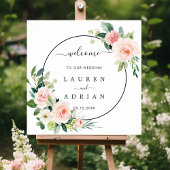 Blush Pink Bloom Wedding Welcome Square Sign Poster