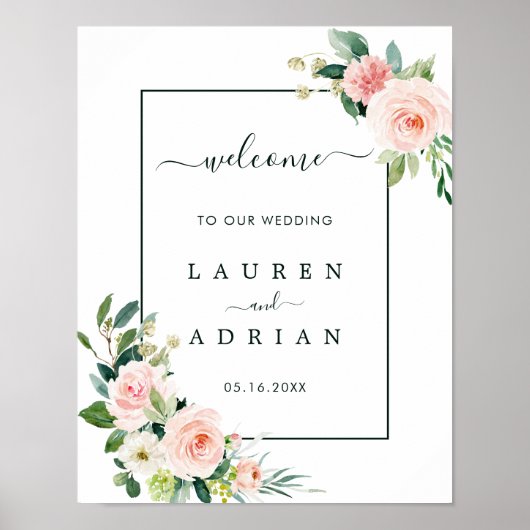 Blush Pink Bloom Wedding Willkommenszeichen Poster (Vorne)