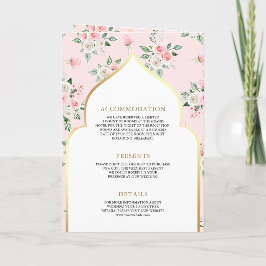 Blush Pink Bloral All in One Anand Karaj Wedding Einladung (Rückseite)