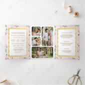 Blush Pink Bloral All in One Gold Indian Wedding Dreifach Gefaltete Einladung (Innenseite)