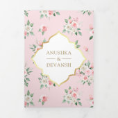 Blush Pink Bloral All in One Gold Indian Wedding Dreifach Gefaltete Einladung (Cover)