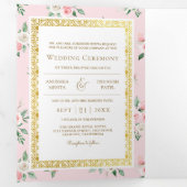 Blush Pink Bloral All in One Gold Indian Wedding Dreifach Gefaltete Einladung (Innen Erste Seite)
