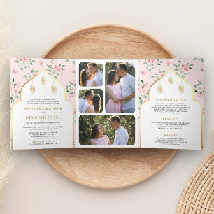 Blush Pink Bloral All in One Indian Wedding Dreifach Gefaltete Einladung